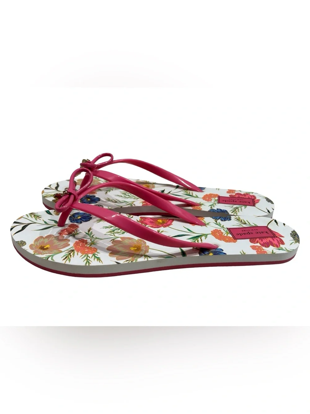 Kate Spade New York Floral Bow Flip Flops Pink Thong Sandals Women’s Size 9/10